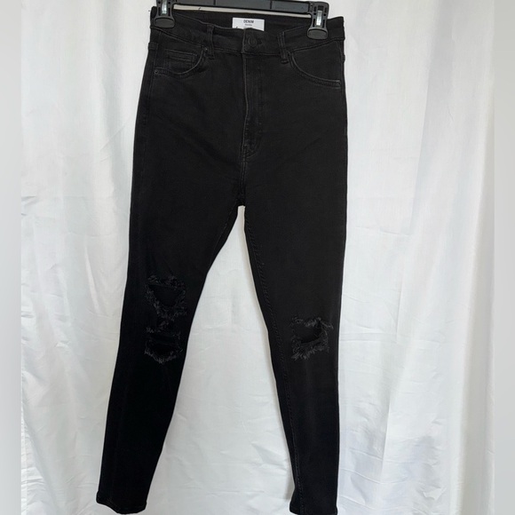 Bershka black high rise high waist jeans with knee tears distressed - Picture 6 of 8
